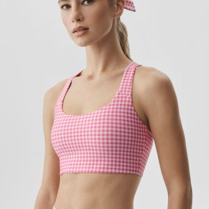 Airlift Gingham Sleek Bra Tank - Paradise Pink Gingham