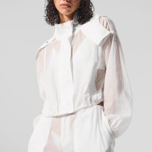 Cropped Game Time Full Zip Jacket - White
